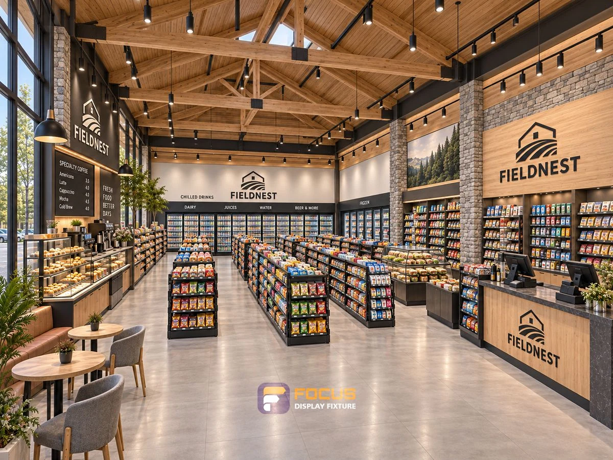 Store 03 — Natural oak convenience store, interior view 2