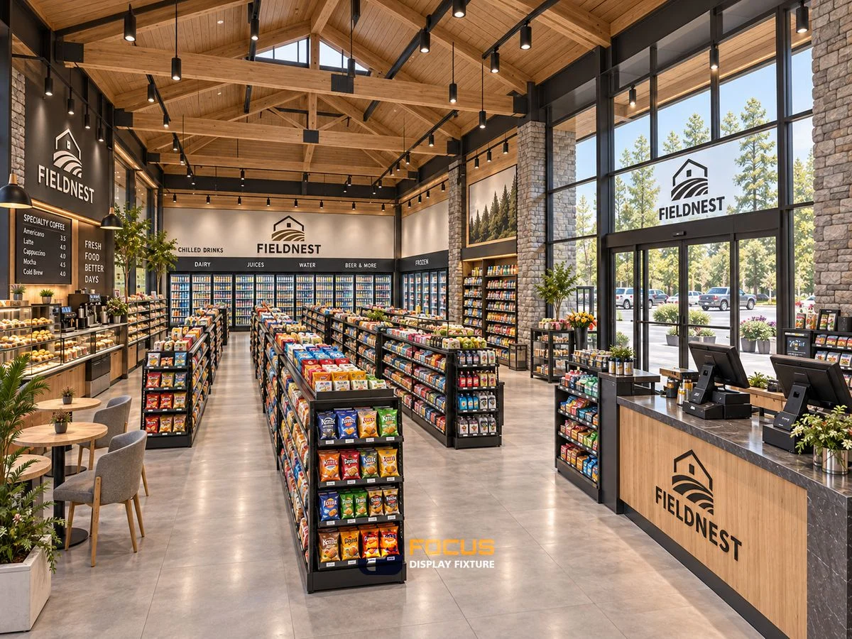 Store 03 — Natural oak convenience store, interior view 3