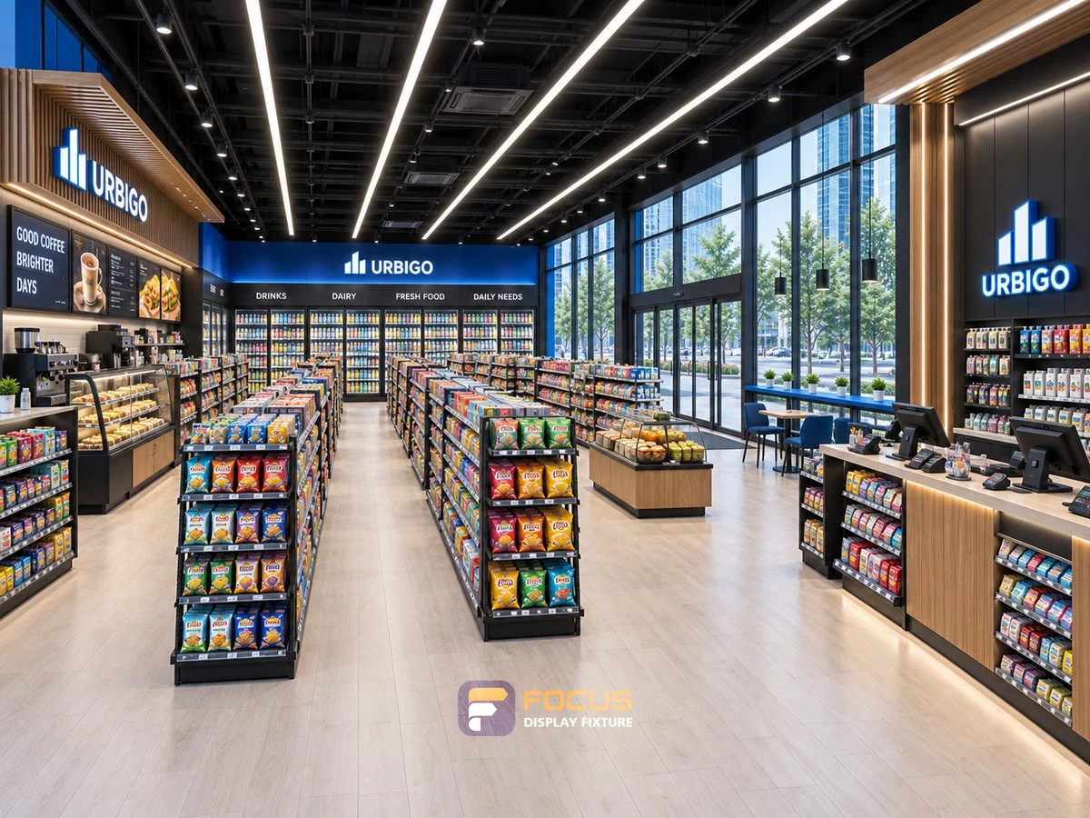 Store 04 — Urban blue convenience store, interior view 3