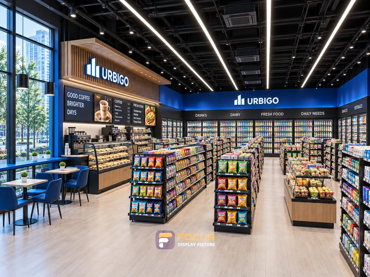 Store 04 — Urban blue convenience store, interior view 4