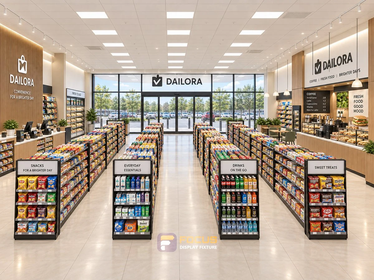 Store 05 — Soft neutral convenience store, interior view 1