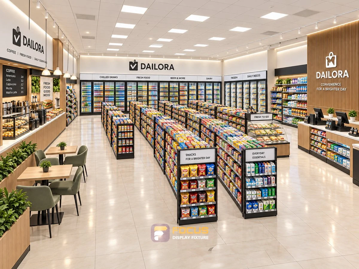 Store 05 — Soft neutral convenience store, interior view 2
