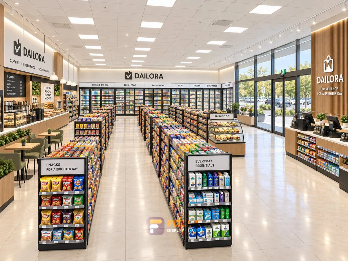 Store 05 — Soft neutral convenience store, interior view 3
