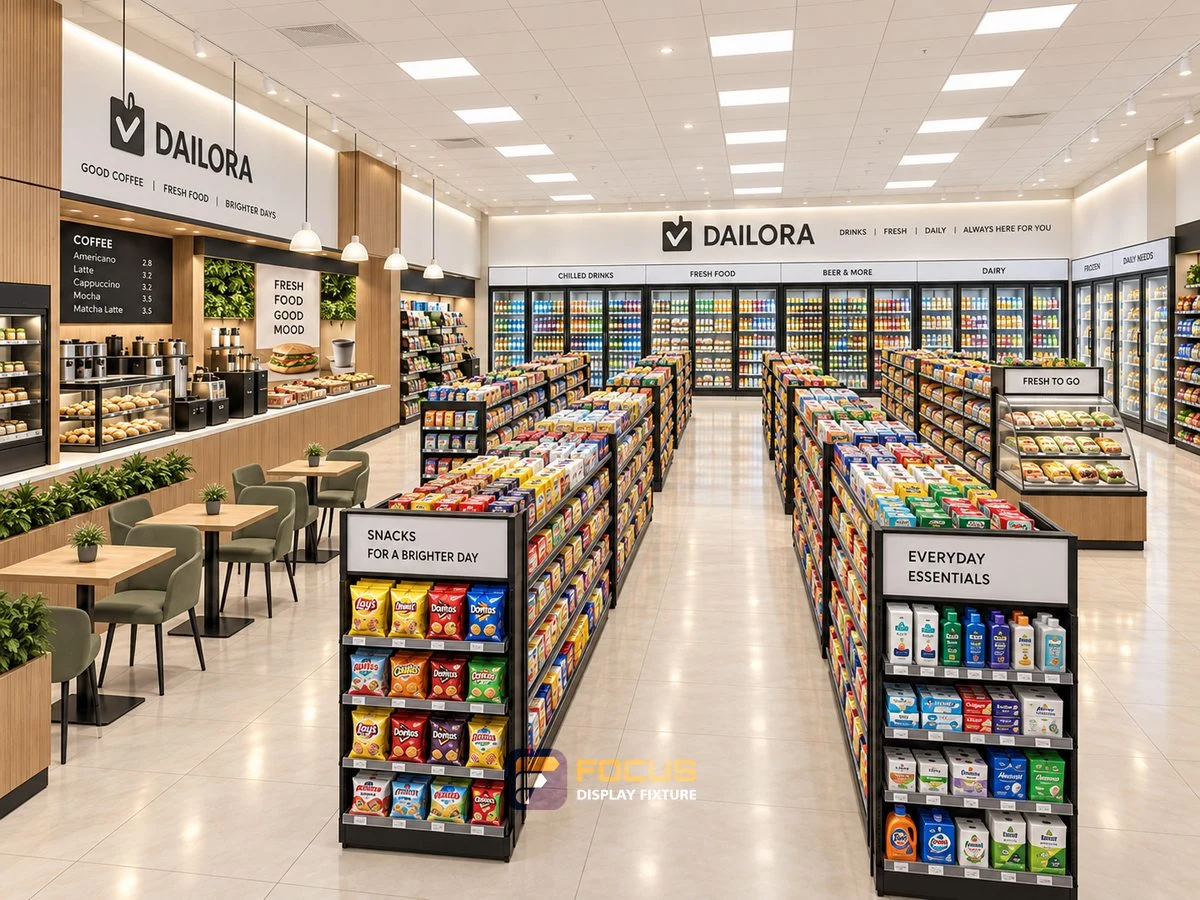 Store 05 — Soft neutral convenience store, interior view 4