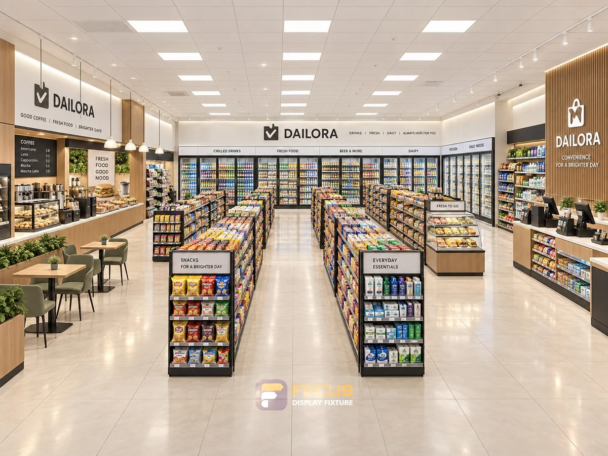 Store 05 — Soft neutral convenience store, interior view 6