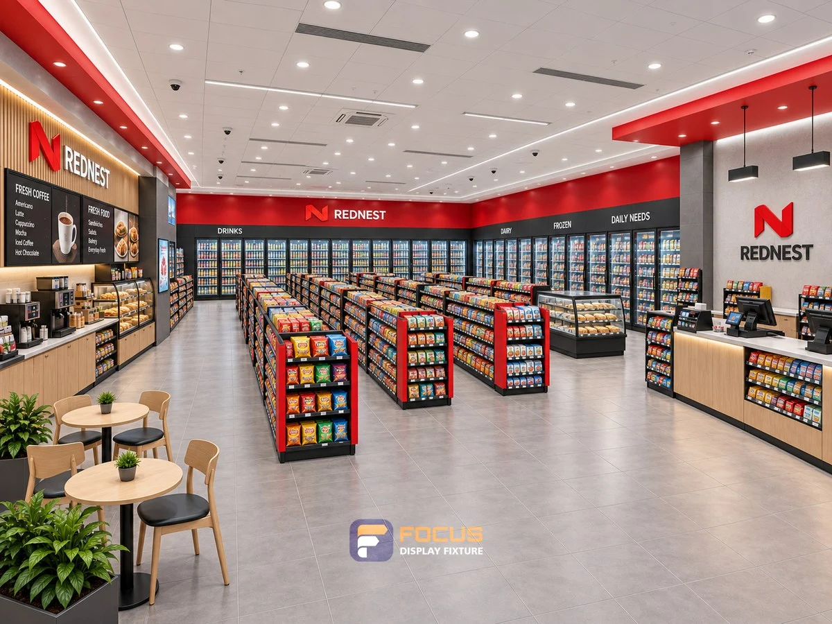 Store 06 — Signal red convenience store, interior view 2