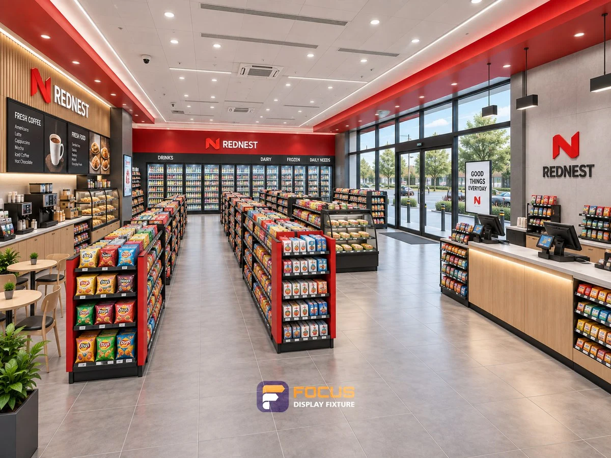 Store 06 — Signal red convenience store, interior view 3