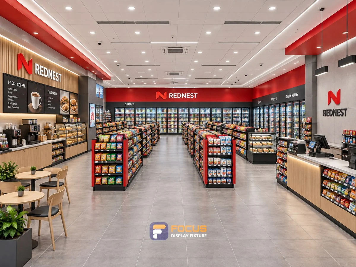 Store 06 — Signal red convenience store, interior view 6