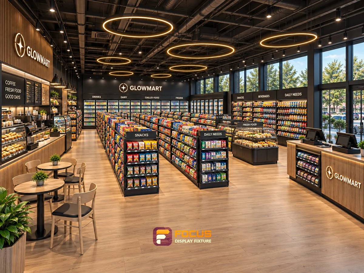 Store 08 — Warm charcoal convenience store, interior view 2