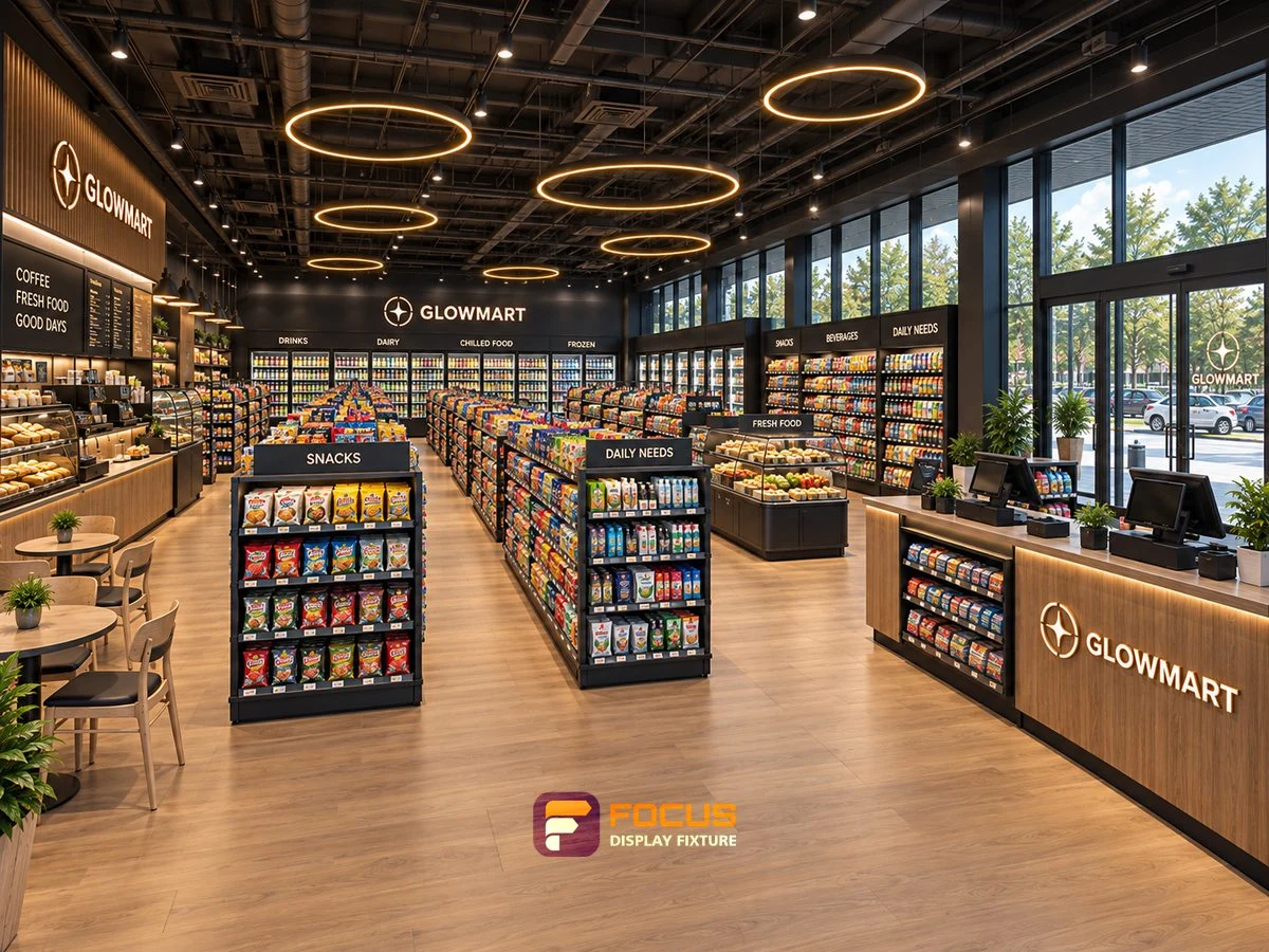Store 08 — Warm charcoal convenience store, interior view 3