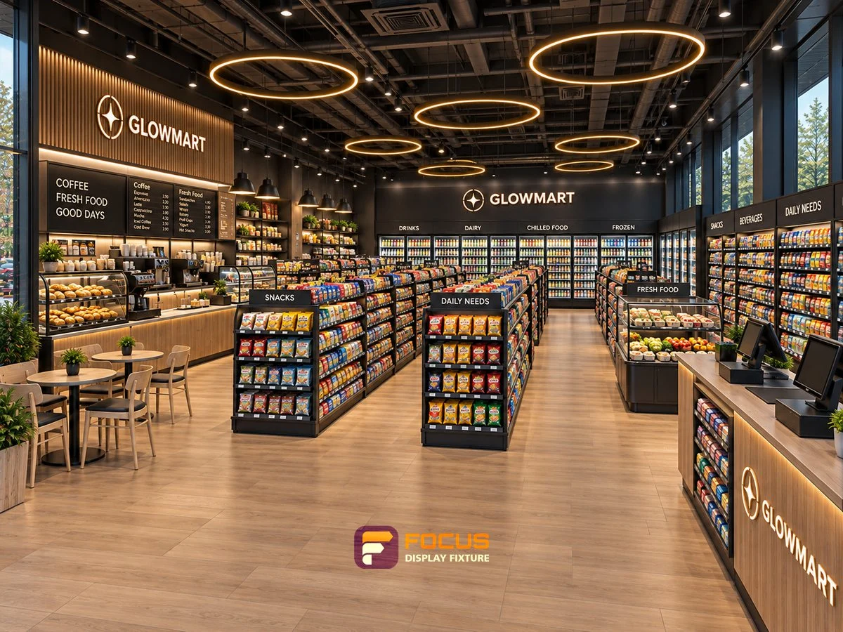 Store 08 — Warm charcoal convenience store, interior view 4