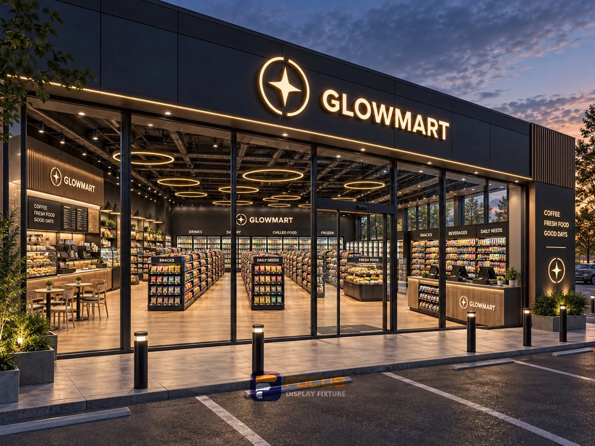 Store 08 — Warm charcoal convenience store, interior view 5