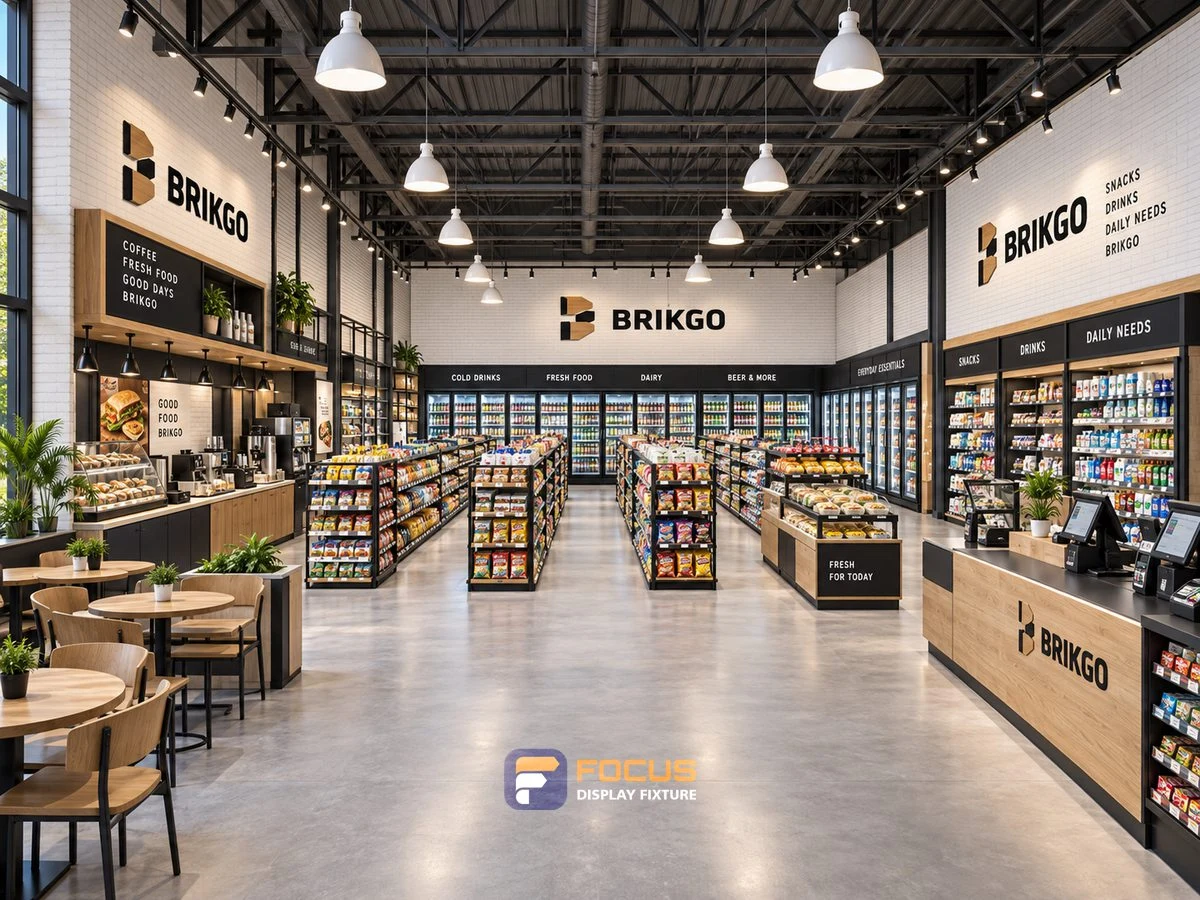 Store 09 — Industrial timber convenience store, interior view 6