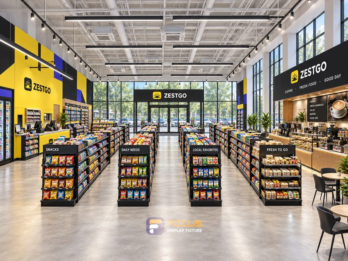 Store 10 — Yellow accents convenience store, interior view 1