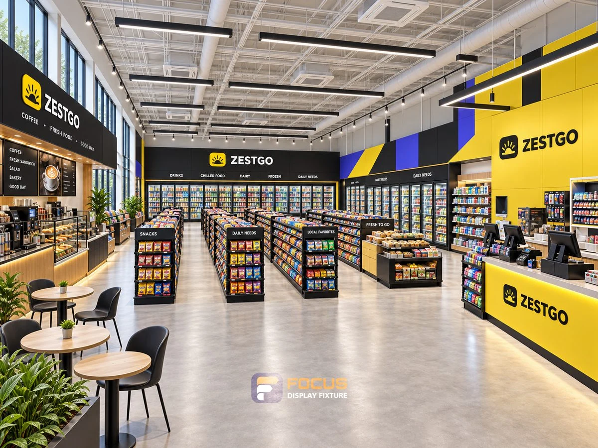 Store 10 — Yellow accents convenience store, interior view 2