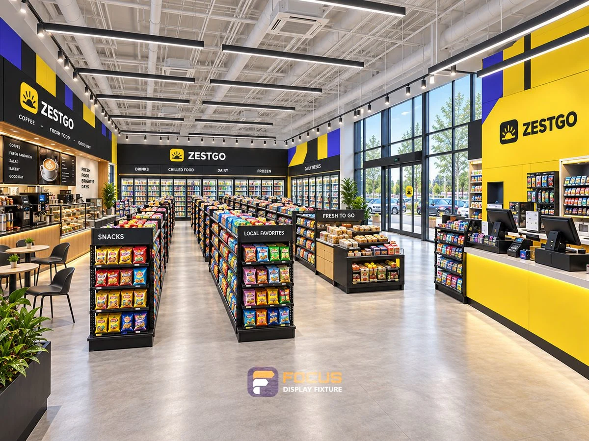 Store 10 — Yellow accents convenience store, interior view 3