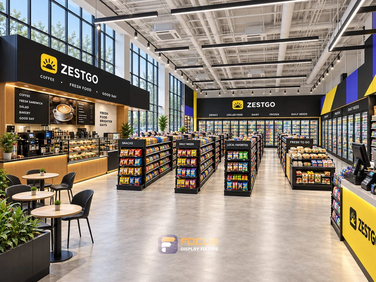 Store 10 — Yellow accents convenience store, interior view 4