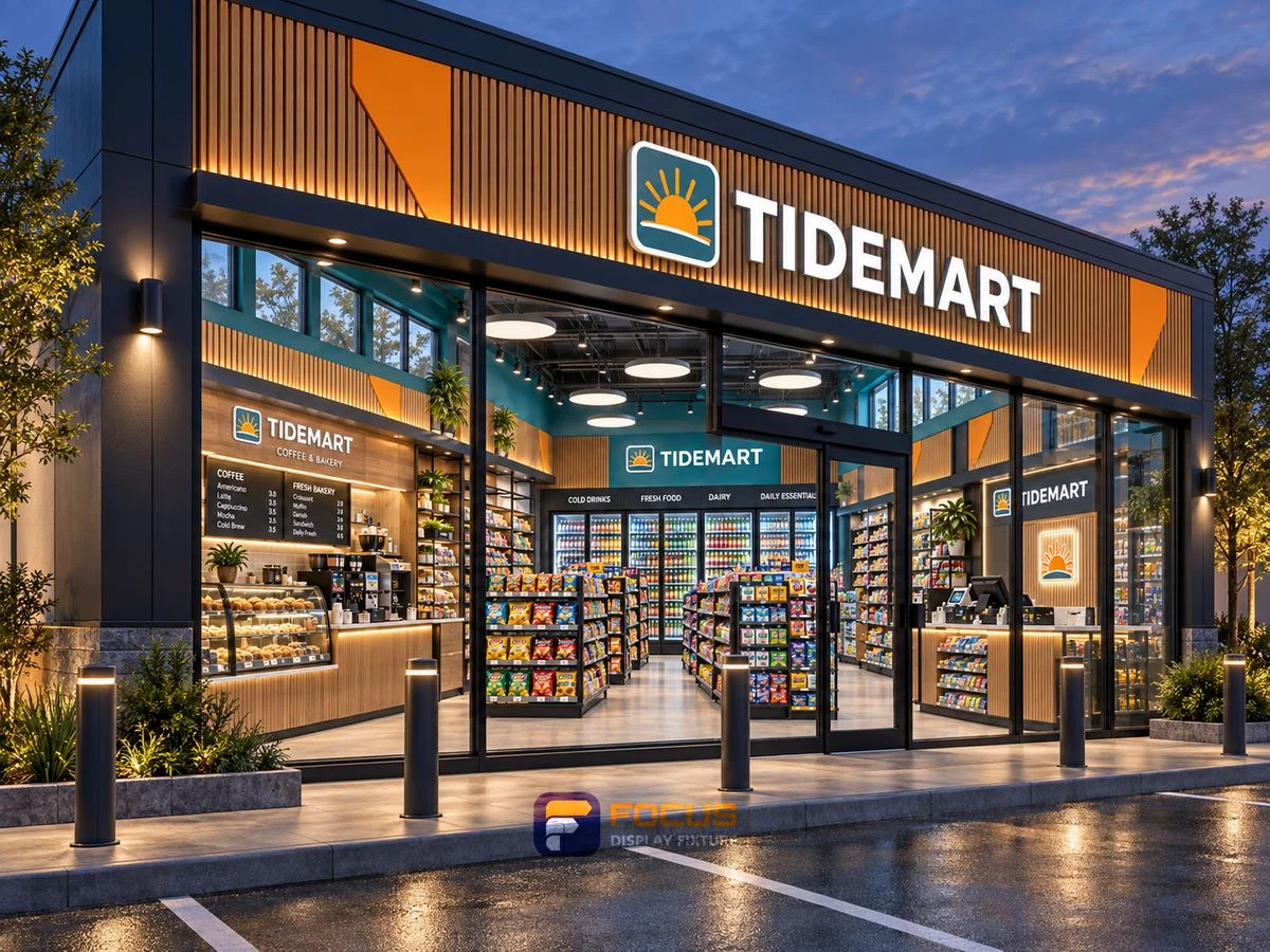 Store 15 — Teal and orange convenience store, interior view 5