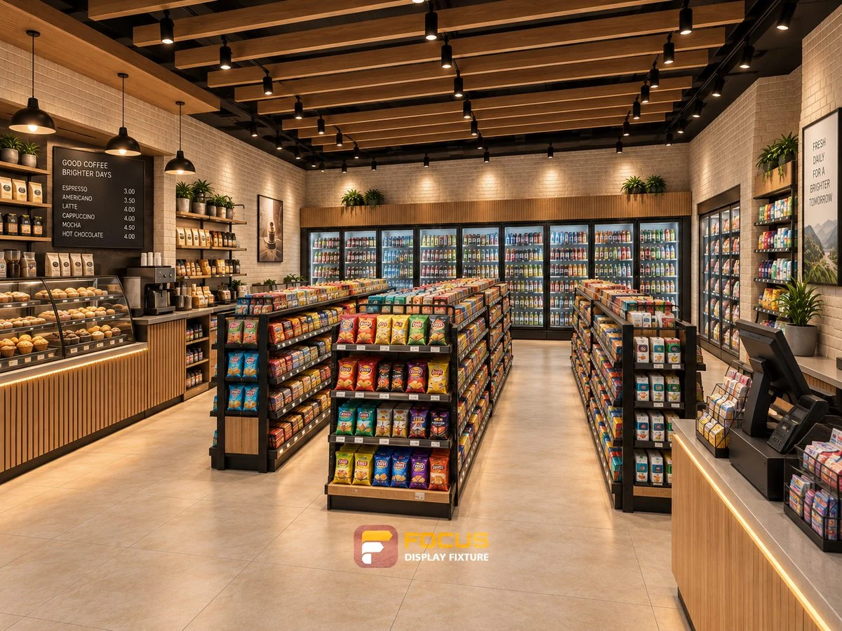 Store 16 — Warm cafe convenience store, interior view 2