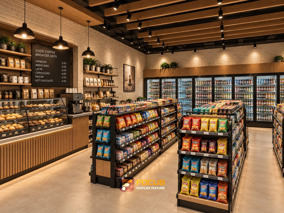 Store 16 — Warm cafe convenience store, interior view 4