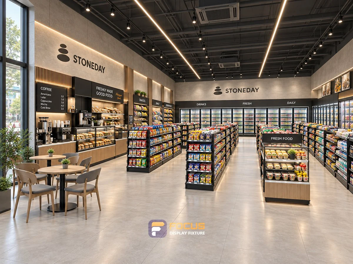 Store 21 — Stone neutral convenience store, interior view 4