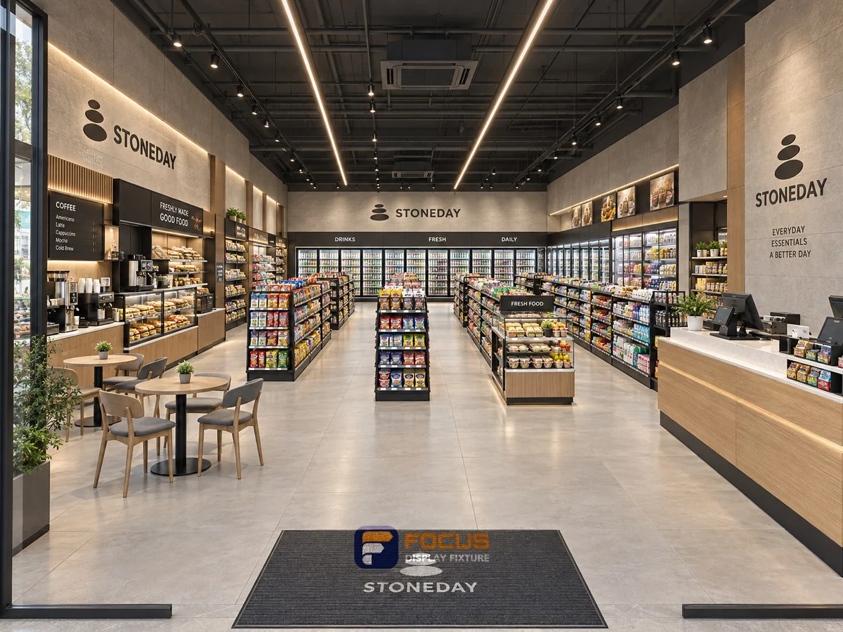 Store 21 — Stone neutral convenience store, interior view 6