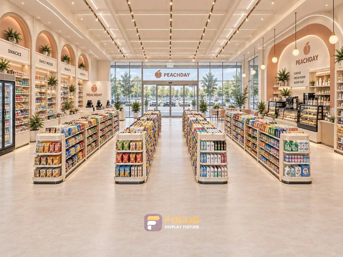 Store 23 — Soft peach convenience store, interior view 1