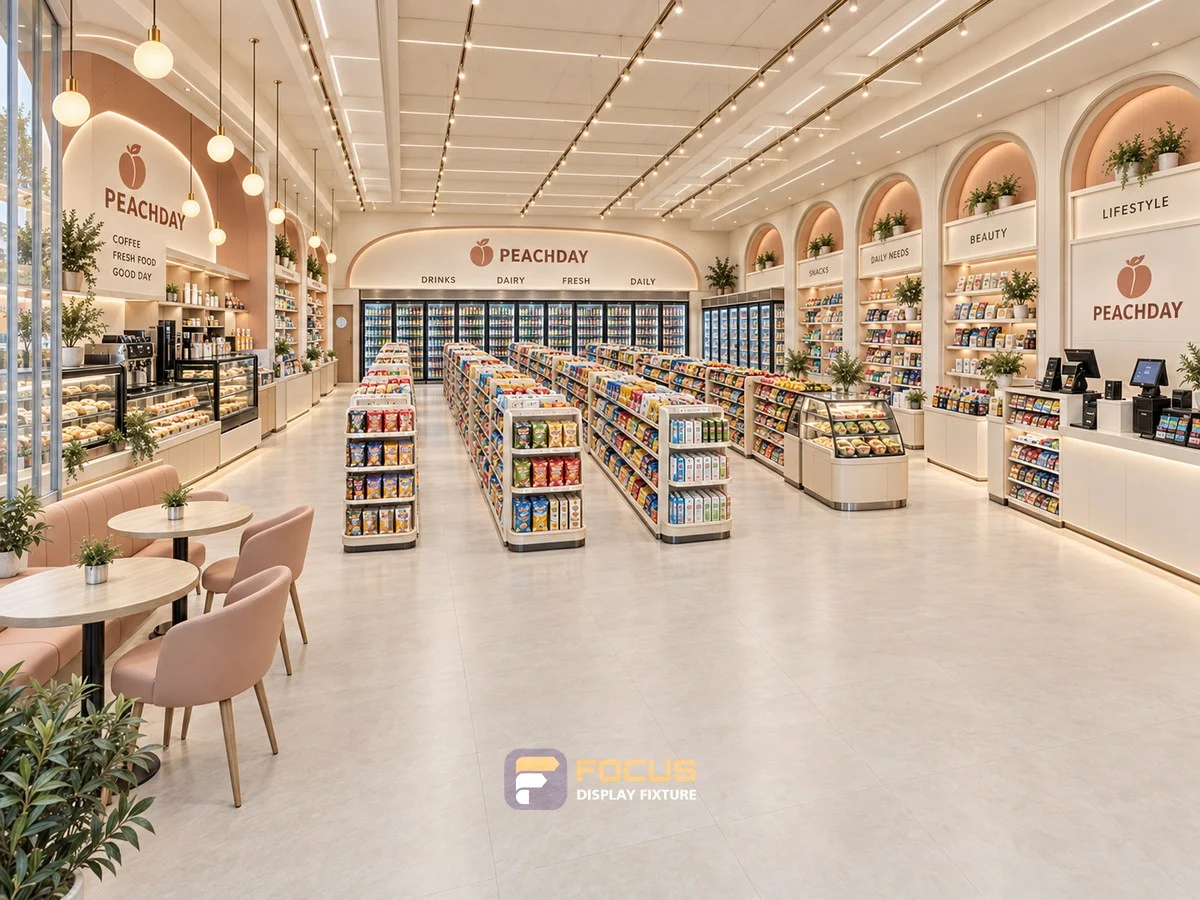 Store 23 — Soft peach convenience store, interior view 2