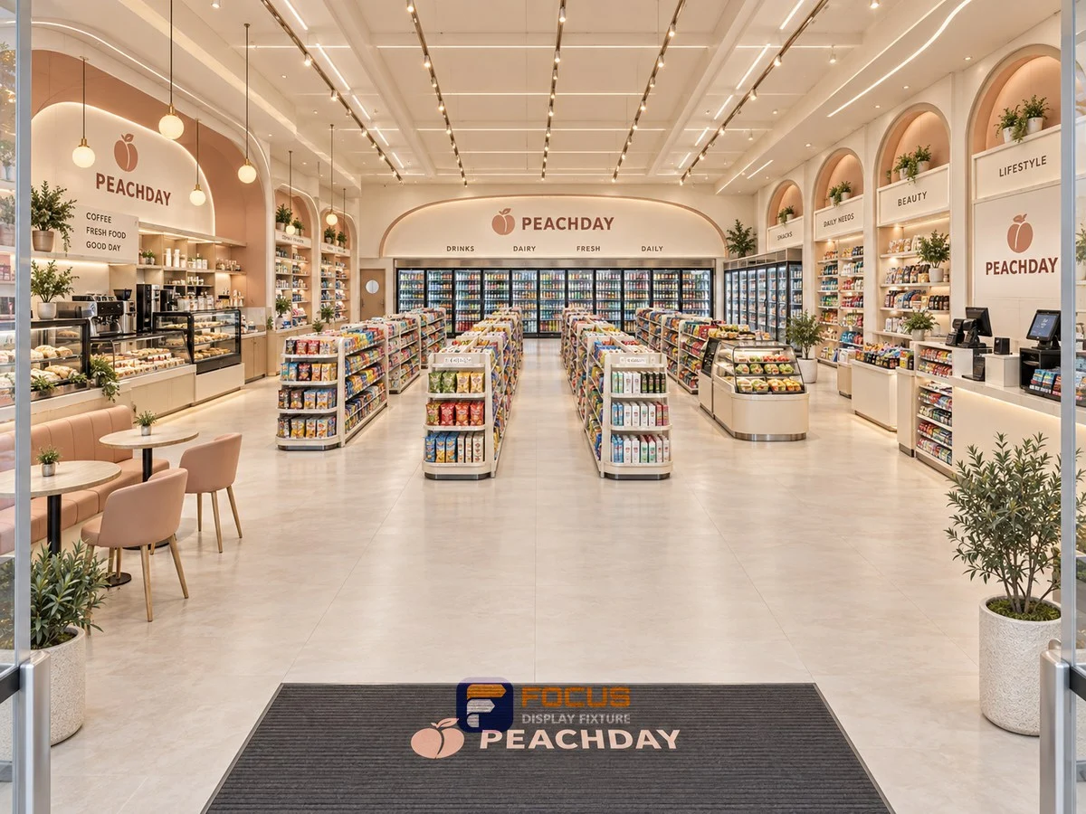 Store 23 — Soft peach convenience store, interior view 6