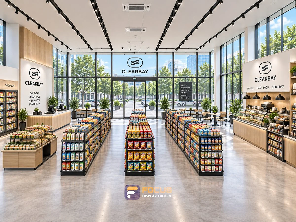 Store 24 — Bright white convenience store, interior view 1