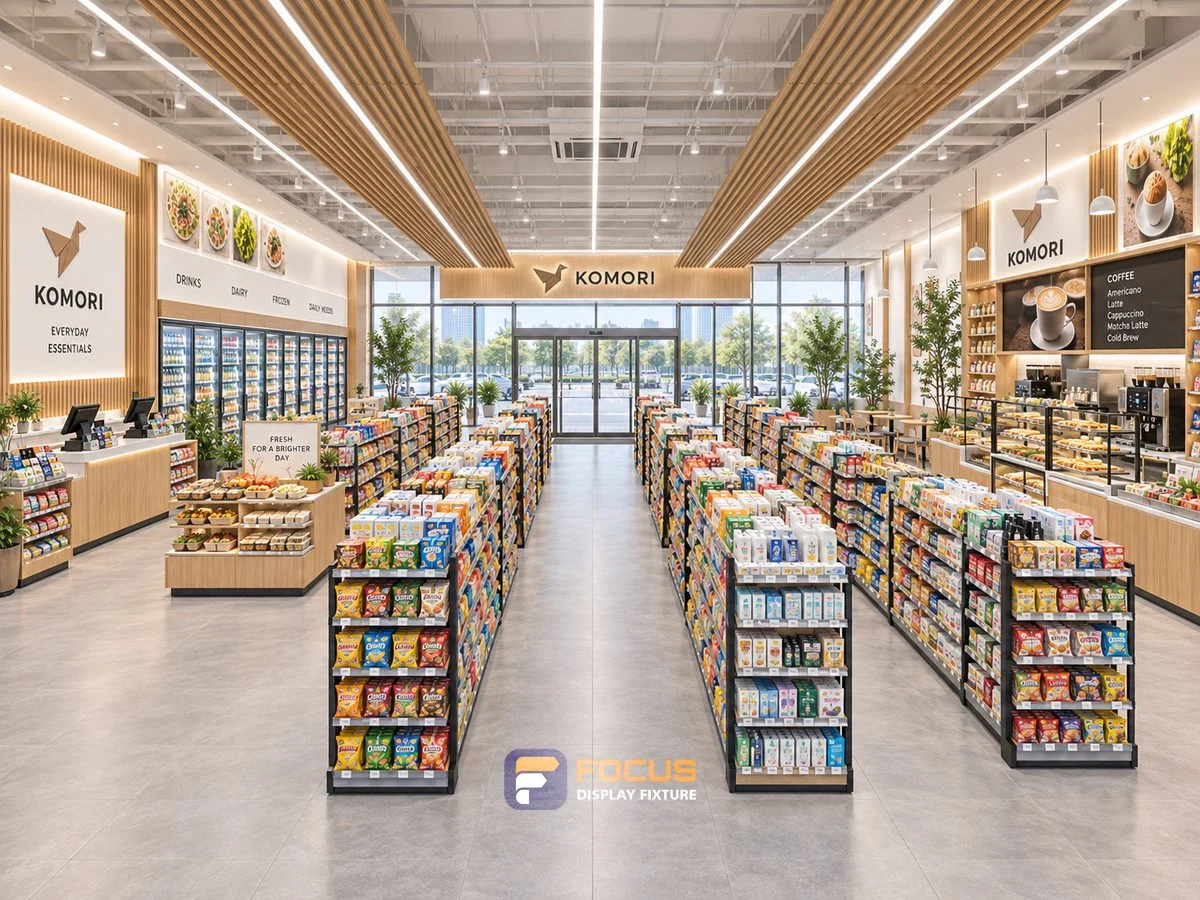 Store 25 — Light timber convenience store, interior view 1