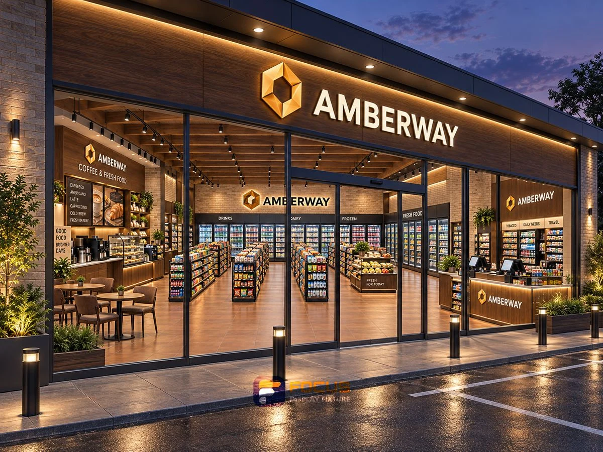 Store 26 — Amber wood convenience store, interior view 5