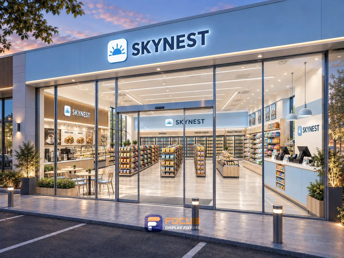 Store 28 — Sky blue convenience store, interior view 5