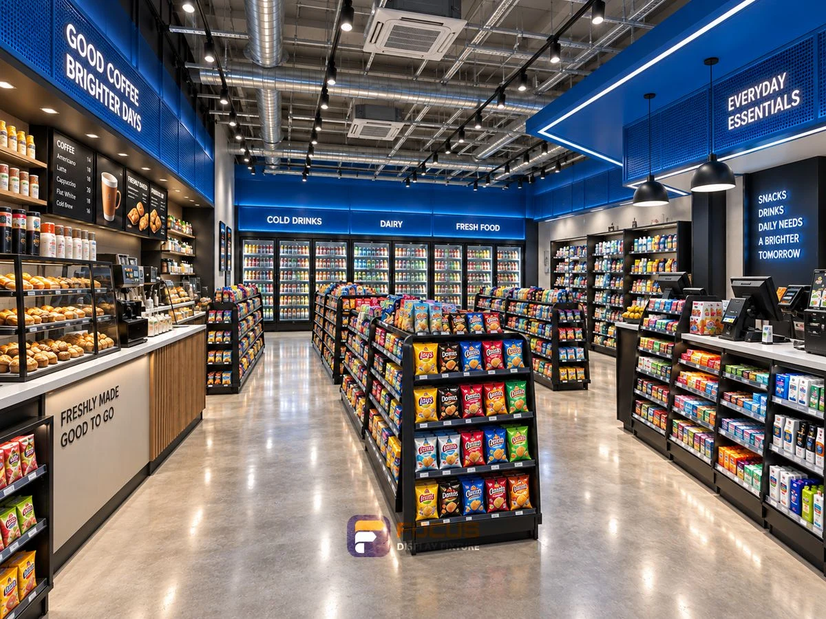 Store 32 — Blue market convenience store, interior view 2